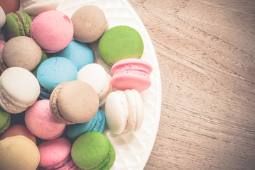 French macaroons. Coffee, chocolate, vanilla and raspberry macar