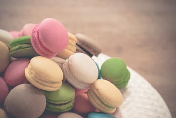 French macaroons. Coffee, chocolate, vanilla and raspberry macar