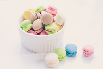 French macaroons. Coffee, chocolate, vanilla and raspberry macar