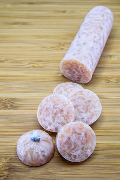 Thai style fermented sausage called Neam in plastic package 