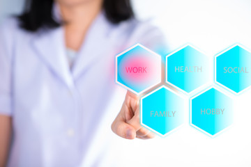 Nurse pressing "WORK" bottom show select work first piority