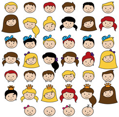 Set of Cute and Diverse Stick People Heads in Vector Format