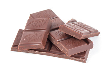 Chocolate pieces isolated on white background