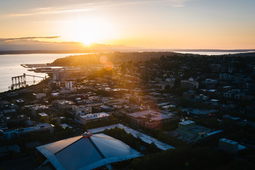 Sunset view over Elliott Bay in Seattle, Washington.