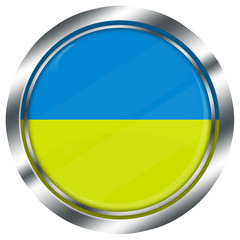 runder Ukraine flagge web button mit Metall Rahmen