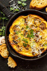 Mushroom frittata with parmesan cheese and fresh parsley