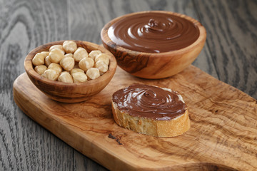 baguette with chocolate spread with nuts