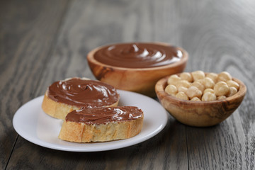 baguette with chocolate spread with nuts