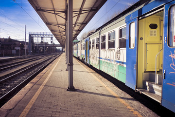 Old train in italian station (Italy, Tuscany, Lucca)