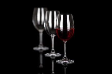 set of wine glasses on black