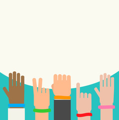 Wristbands on human hands background 