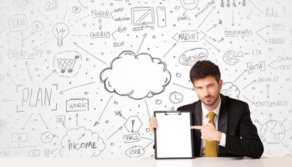 Business man with business concept background