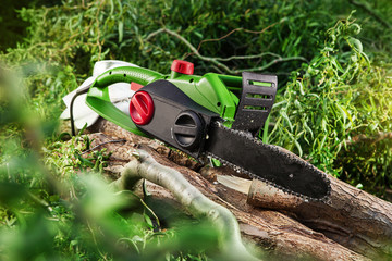 modern green electrical chainsaw