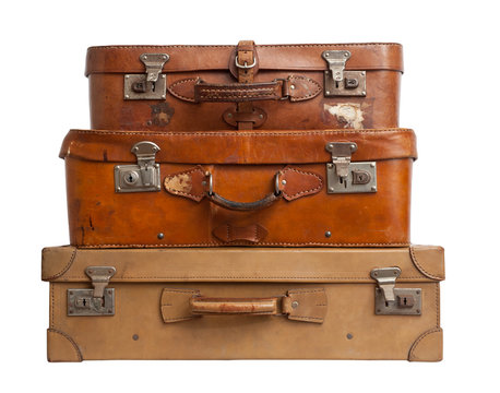 Three suitcases on white background, clipping path.