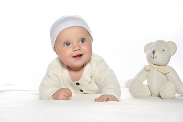 baby little girl portrait with teddy bear