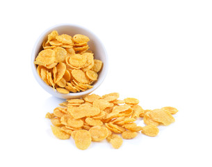 Corn flakes bowl on white background