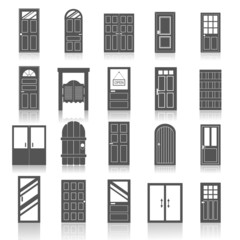 Entrance front doors icons set isolated 