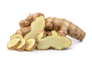 fresh turmeric on white background