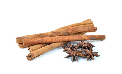 Anise and cinnamon isolated on white background