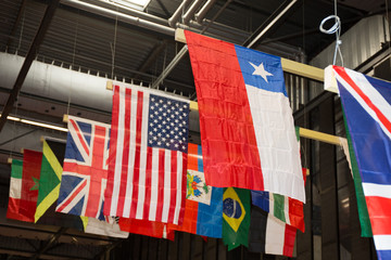 Flying flags  to be seen at the ceiling