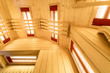 Bright interior of the sauna