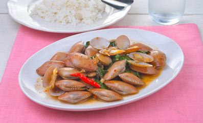  fried clams with roasted chili paste and thai basil leaves