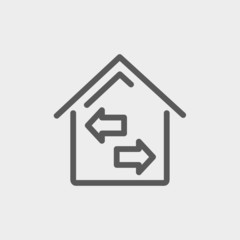 House with left and right arrow thin line icon
