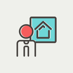 Real estate agent speech thin line icon