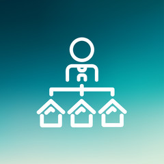 Agent with three houses for sale thin line icon