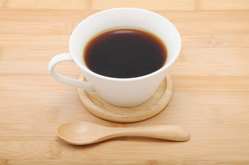 ホットコーヒー 木のティースプーン テーブル