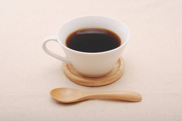 ホットコーヒー 木のティースプーン テーブル