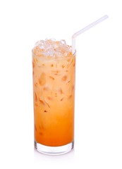 Milk tea with ice isolated on the white background