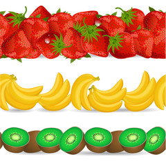 collection seamless borders with fruits on white background. ban