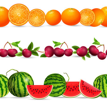 collection seamless borders with fruits on white background. cit