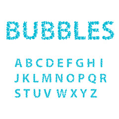 Alphabet letters consisting of blue bubbles