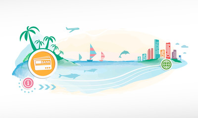 Bank cards on travel background. © vmaster2011