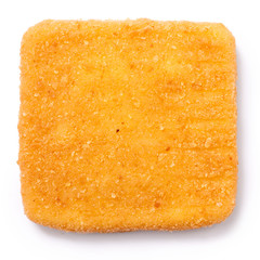 Golden square fried cheese isolated from above.