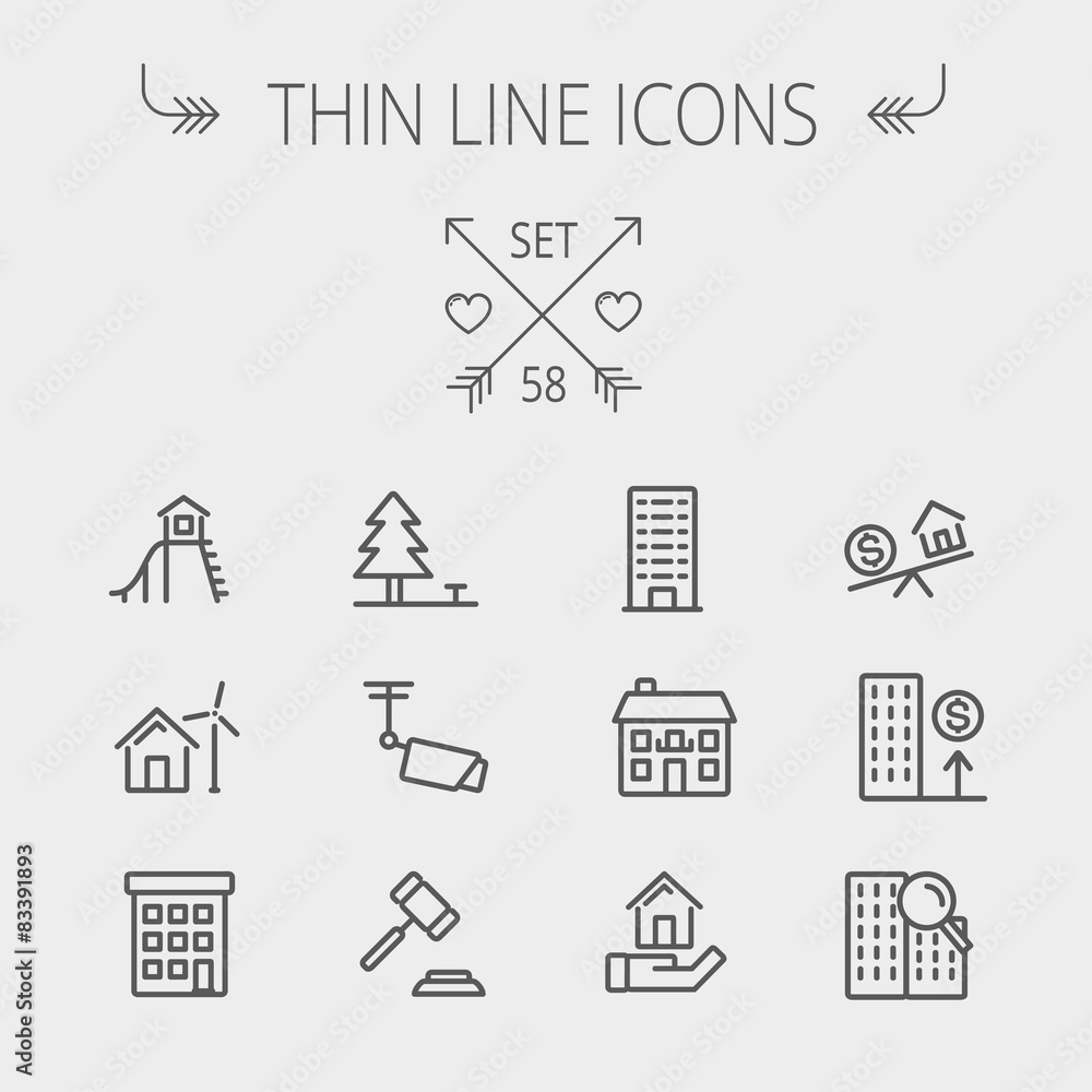 Canvas Prints real estate thin line icon set