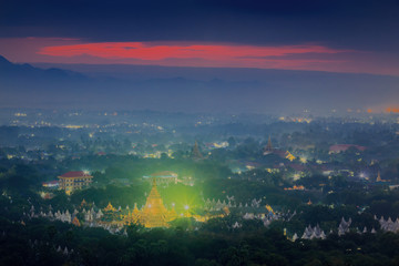 Naklejka premium After Sunset behind the mountains at Mandalay hill in Myanmar