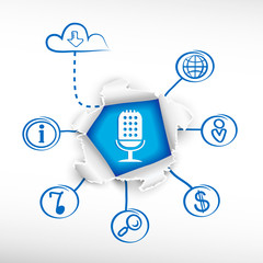 Microphone and sketch diagrams. Doodle vector illustration.