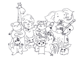 Obraz na płótnie Canvas Animals hand doodle illustration