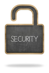 Security concept on padlock shape black blackboard