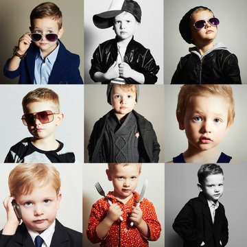 fashionable child.handsome little boy.Beauty collage. Faces