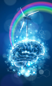 brain - blue technology concept / vector illustration
