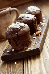Homemade chocolate muffins with nuts