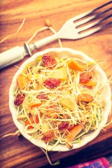 Vintage photo of fresh lentil and wheat sprouts salad