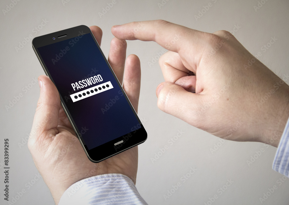 Poster touchscreen smartphone with password application on the screen