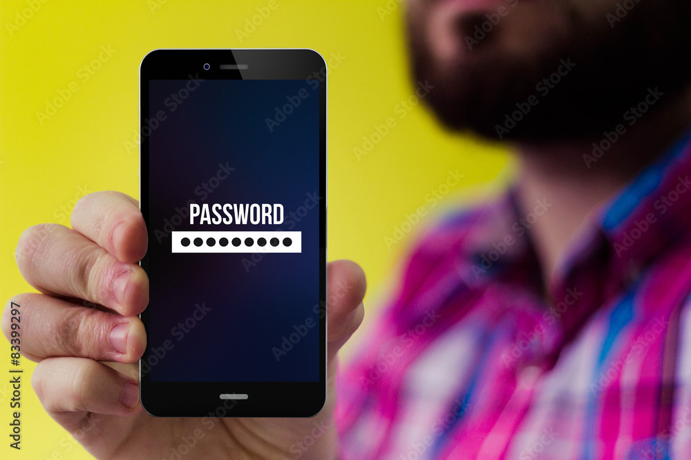 Poster hipster smartphone with password form on the screen