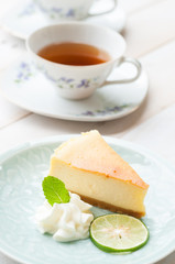 gourmet dessert, cheese cake and tea
