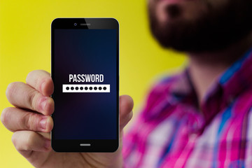 Hipster smartphone with password form on the screen